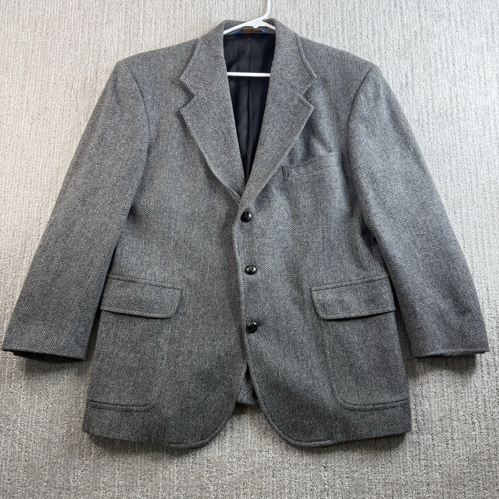Pendleton Harris Tweed Suit Jacket Size 42 100% Wool Herringbone Grey